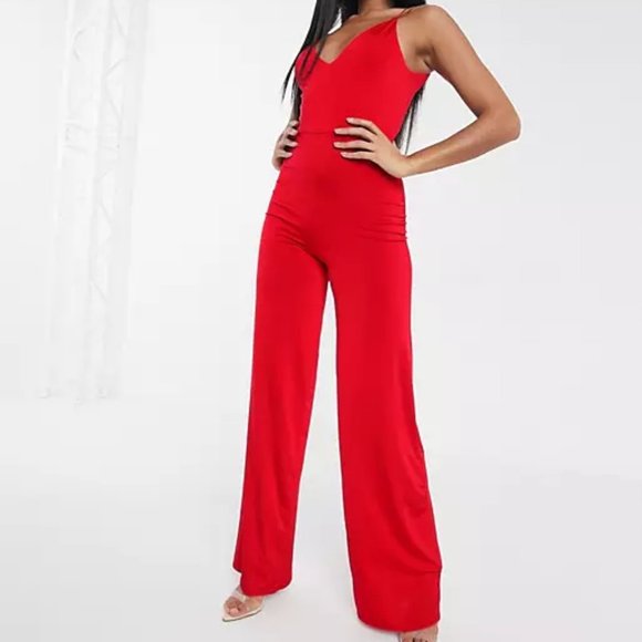 ASOS Slinky Jumpsuit with Elastic Straps Red US 2 - Picture 4 of 4
